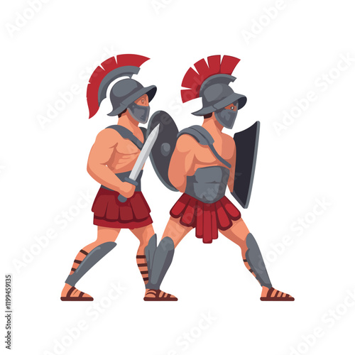 gladiators soldier spartan warrior cartoon character with helmet logo icon silhouette vector art flat design illustrations