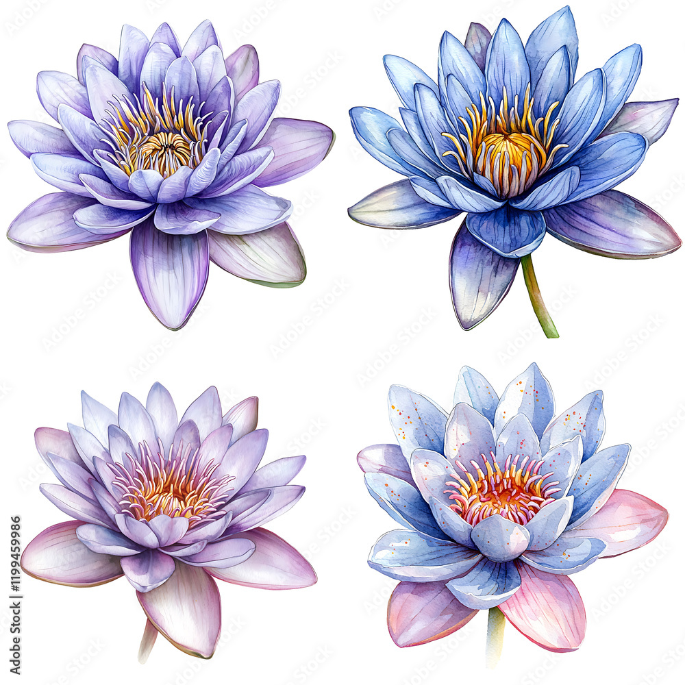 Fototapeta premium Vibrant water lilies display botanical garden digital artwork serene environment close-up view nature beauty