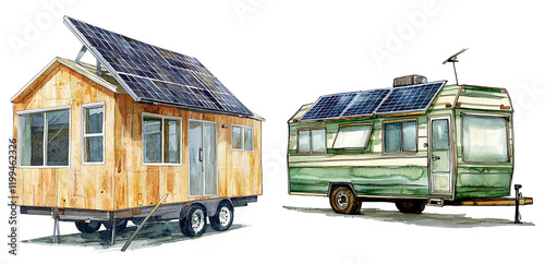 Innovative tiny homes with solar energy eco-friendly living sustainable practices outdoor setting bright concept photo