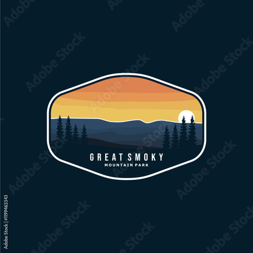 Great Smokey Mountains National Park Emblem patch logo illustration on dark background