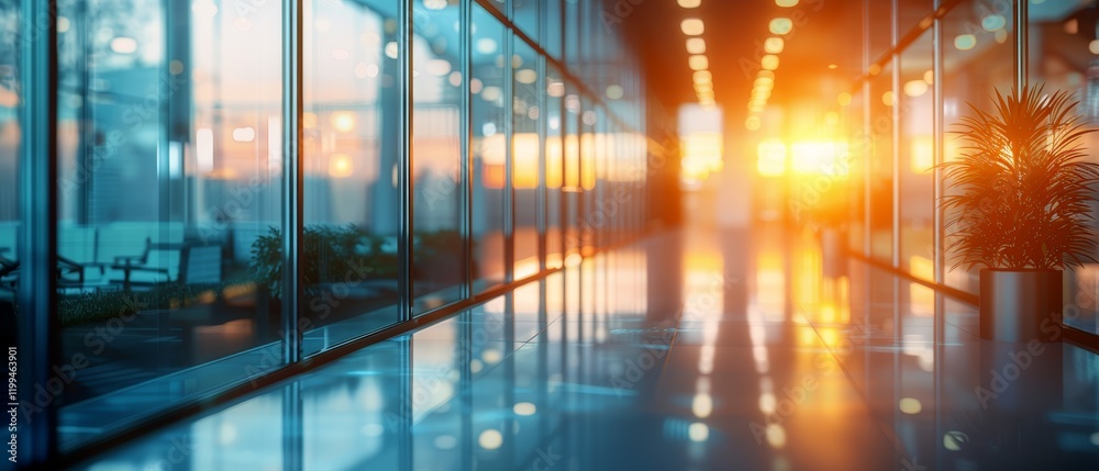 Fototapeta premium Beautiful blurred background image of a meeting room in a modern office with panoramic windows