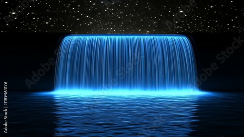 A Radiant Glowing Waterfall Cascading into a Pool of Stars