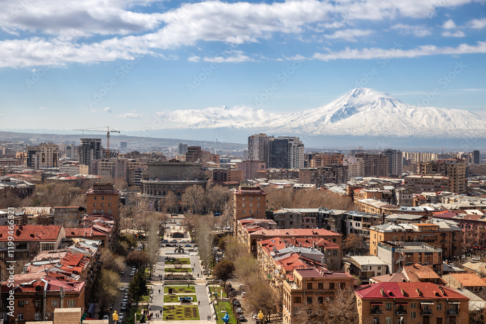 Beautiful view of Yerevan and Mount Ararat