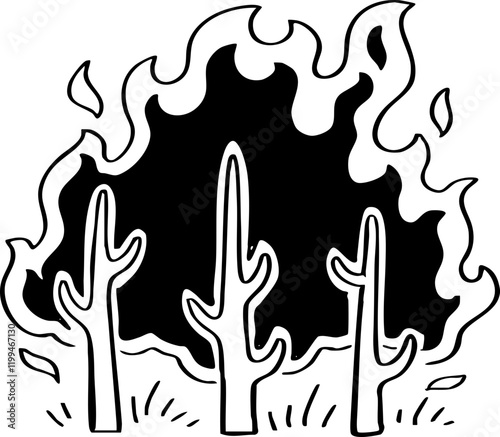 hand drawn cartoon vector of wildfire illustration.