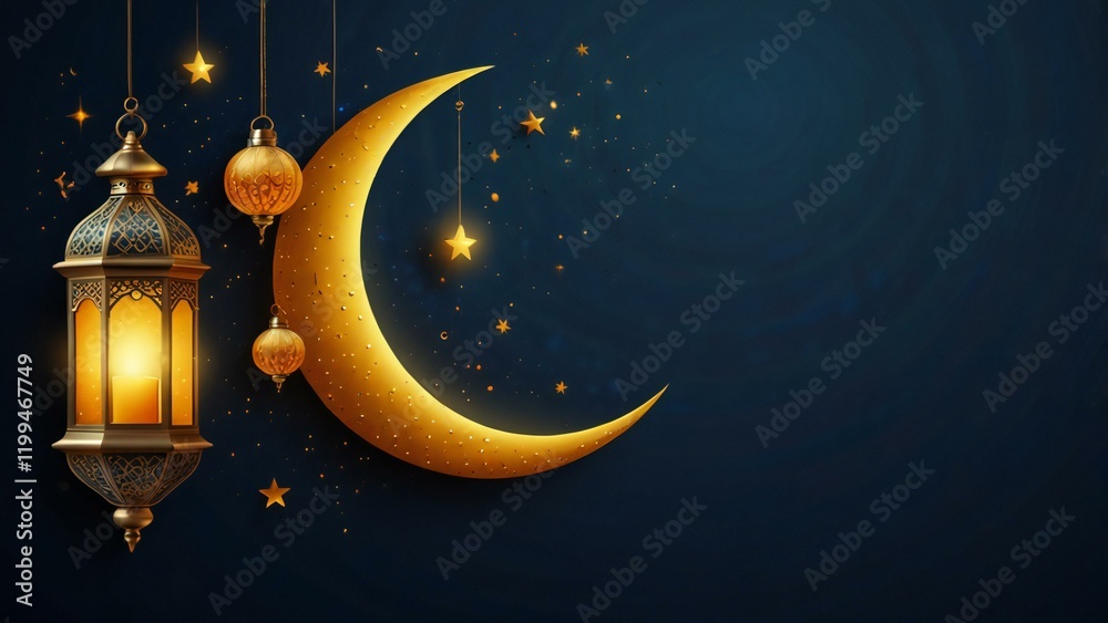 Naklejka premium moon and stars on blue sky