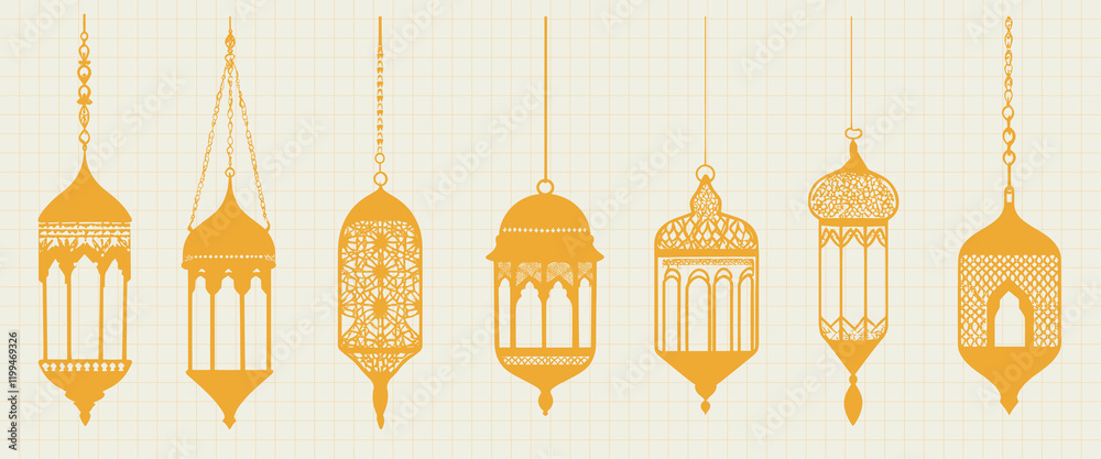 Ornate lanterns evoke tradition, vector element set Ornate lanterns evoke tradition, vector element set