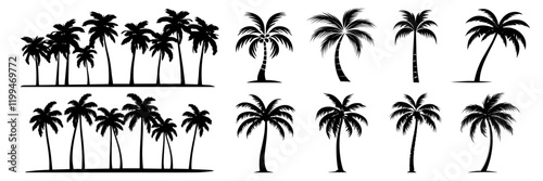 Silhouetted palm tree illustrations collection, vector element set