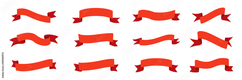 Red banners collection for decoration, vector element set Red banners collection for decoration, vector element set