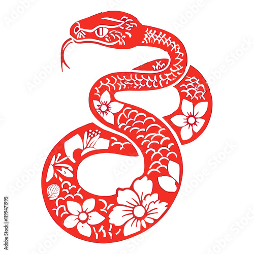 Chinese zodiac sign red snake illustration traditional chinese vector