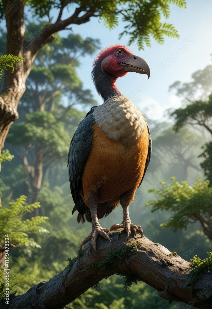 Fototapeta premium A lone dodo perched on a branch in the treetops, leaves, , solitary