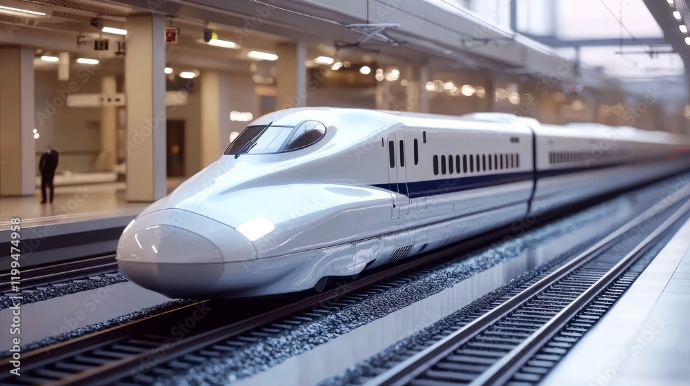 Fototapeta premium High-Speed Japanese Bullet Train: A Glimpse into the Future of Rail Travel