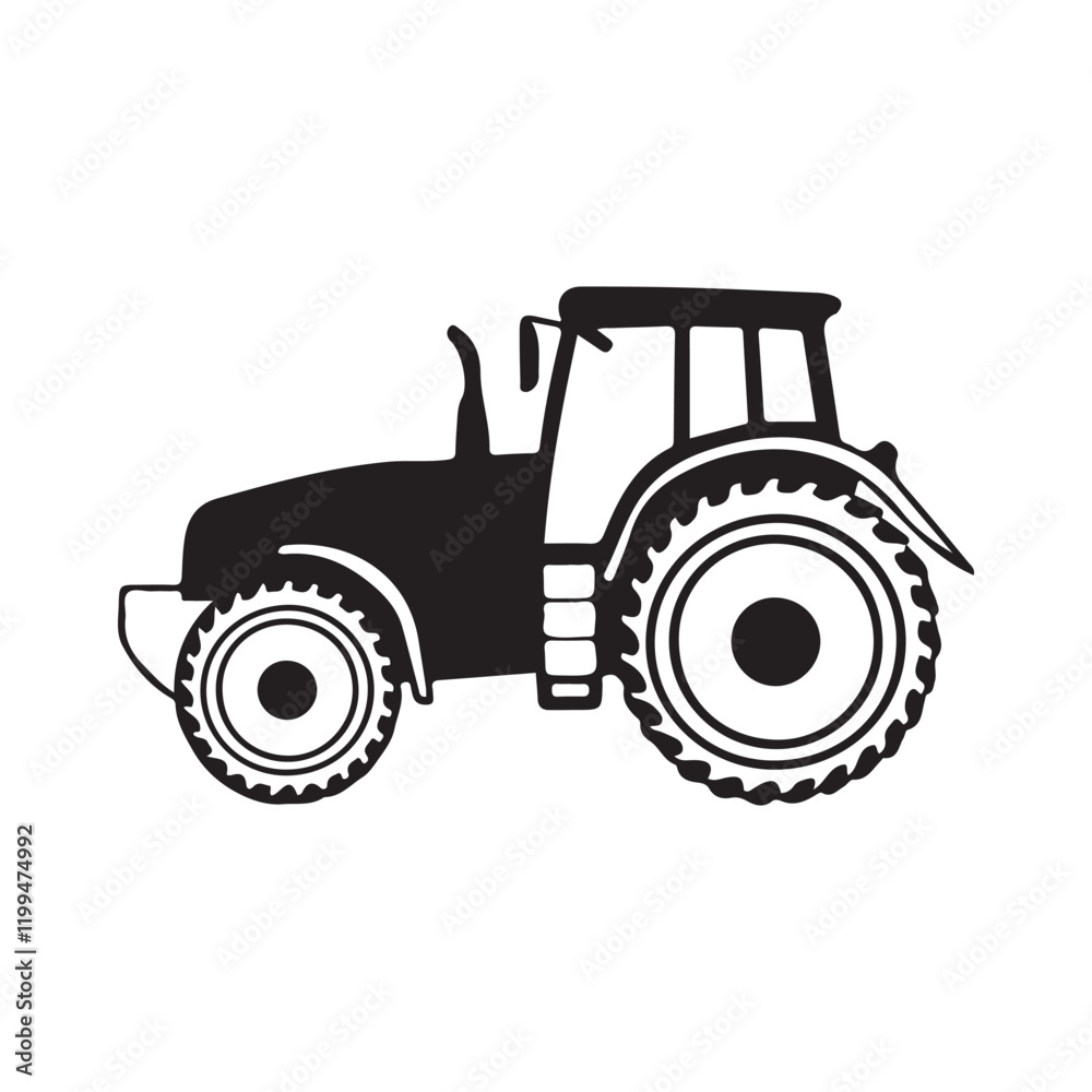 Obraz premium Tractor silhouettes, farm equipment icons vector art illustration