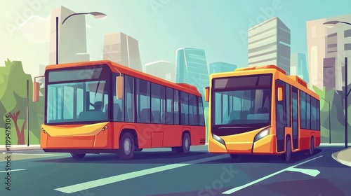 Transportation system flat design front view urban theme cartoon drawing Triadic Color Scheme.