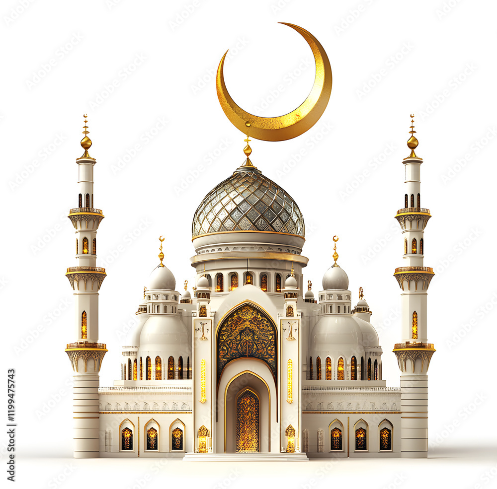 Obraz premium Ramadan Kareem background, Crescent moon at a top of a mosque