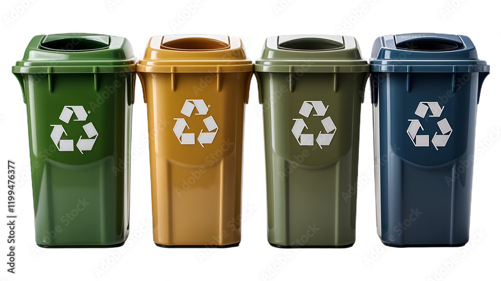 Set of different colors recycle bin on transparent background Set of different colors recycle bin on transparent background