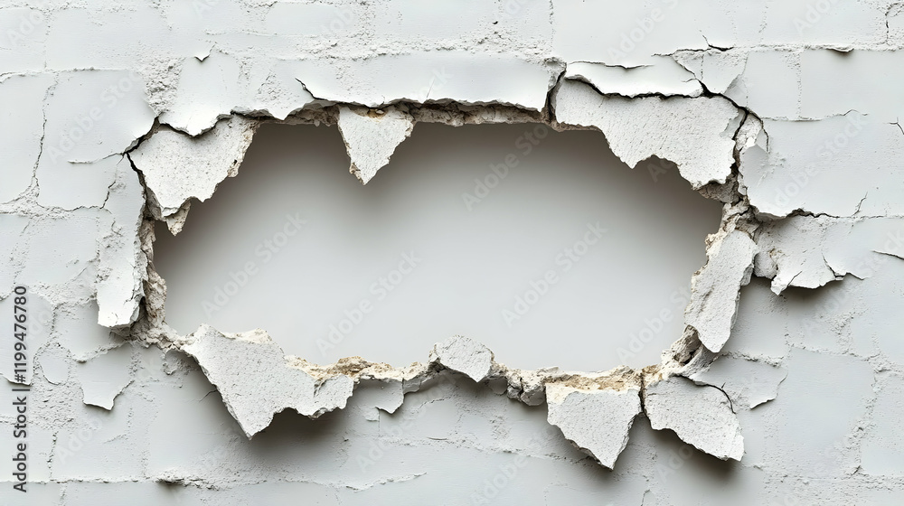 Fototapeta premium Cracked wall hole, background texture, design element