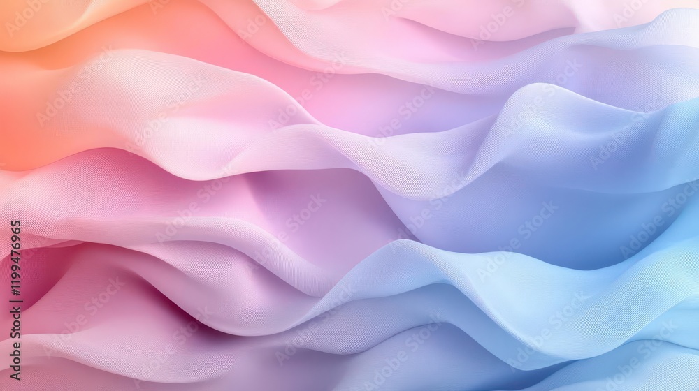 Fototapeta premium A soft, flowing fabric in gradient hues of pink and blue, showcasing delicate waves and a smooth texture.