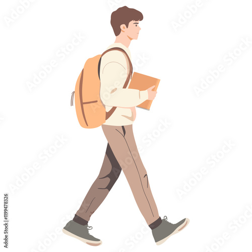 Young student man walking backpack illustration adult vector
