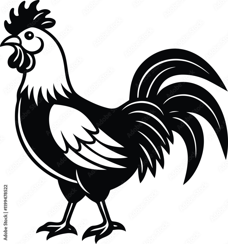 Rooster vector design, Chinses Rooster silhouette, Chinses Rooster line art vector illustration