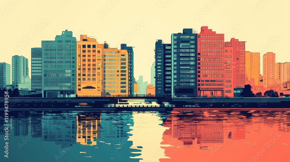 Fototapeta premium Transport infrastructure development flat design front view smart city architecture water color split-complementary color scheme.