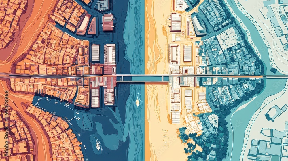 Obraz premium Transport infrastructure development flat design front view smart city architecture water color split-complementary color scheme. 