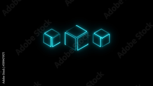 Glowing looping pentagonal neon square frame Isolated on Black Background