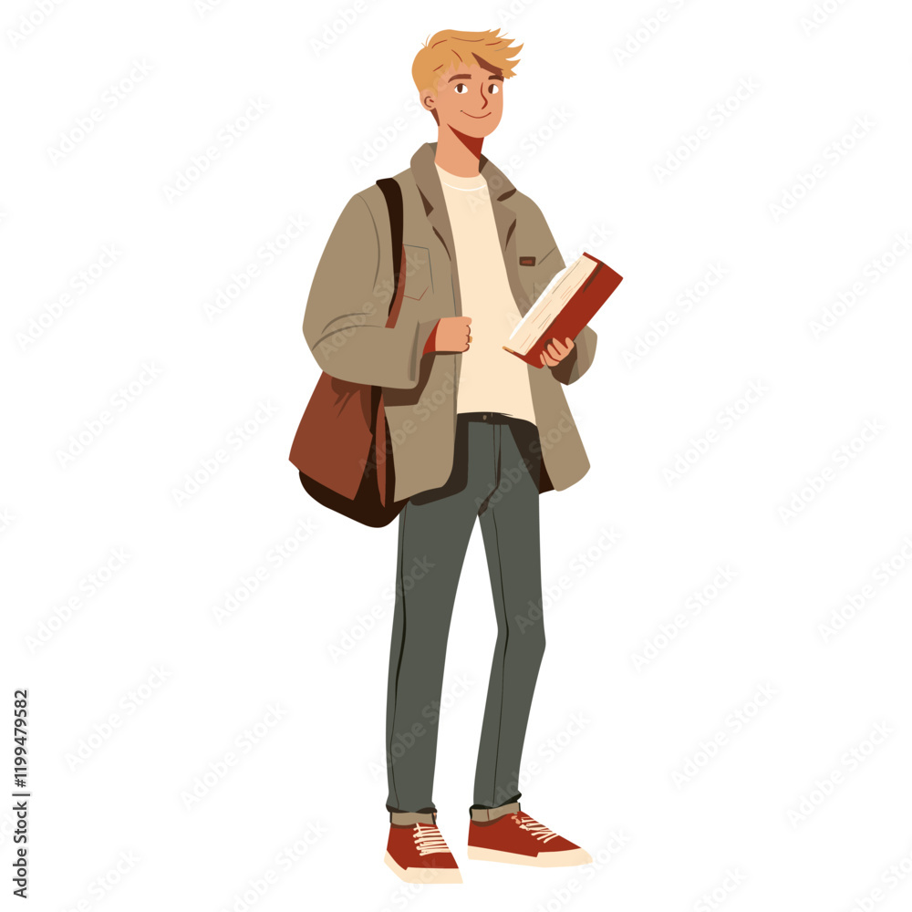 Student man book illustration reading vector Student man book illustration reading vector