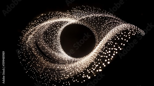 brightly lit fiber optic threads forming a dynamic spiral shape