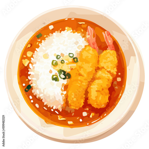 Curry rice dish illustration japanese tempura vector