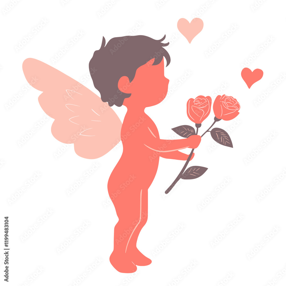 Cupid holding roses illustration valentine red vector Cupid holding roses illustration valentine red vector