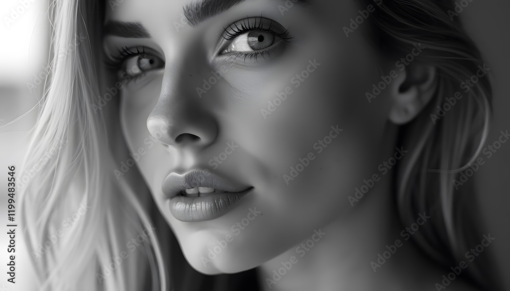 Woman's Face: Monochromatic Portrait, Soft Light, Realistic Style Woman's Face: Monochromatic Portrait, Soft Light, Realistic Style