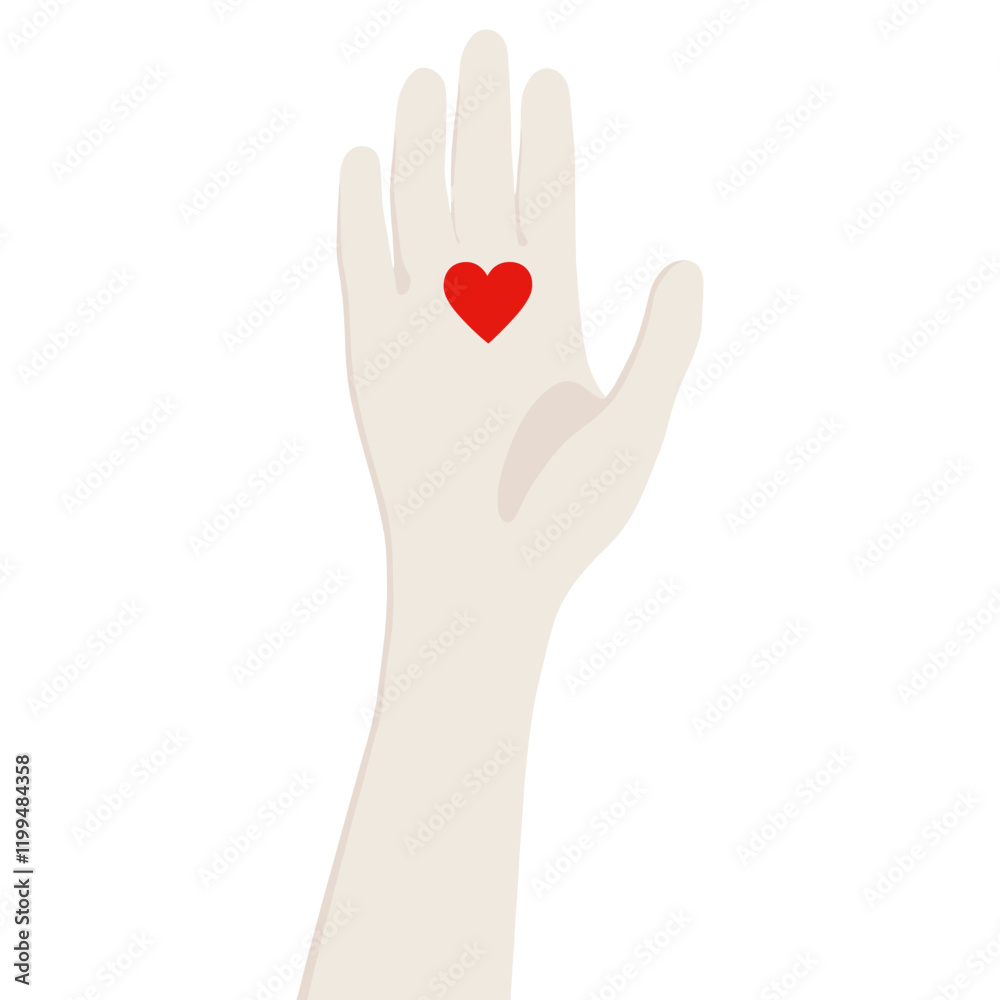Hand with a red heart symbol minimalist background vector Hand with a red heart symbol minimalist background vector