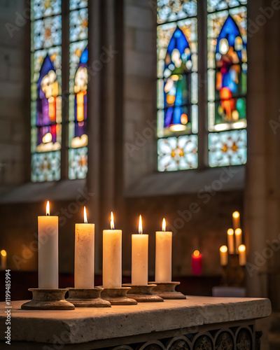 Candlelit ceremony in church for four chaplains day commemoration.