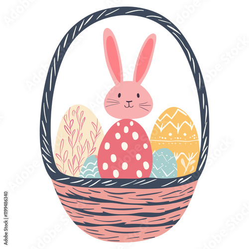 Funky vector easter eggs basket colorful bunny vector