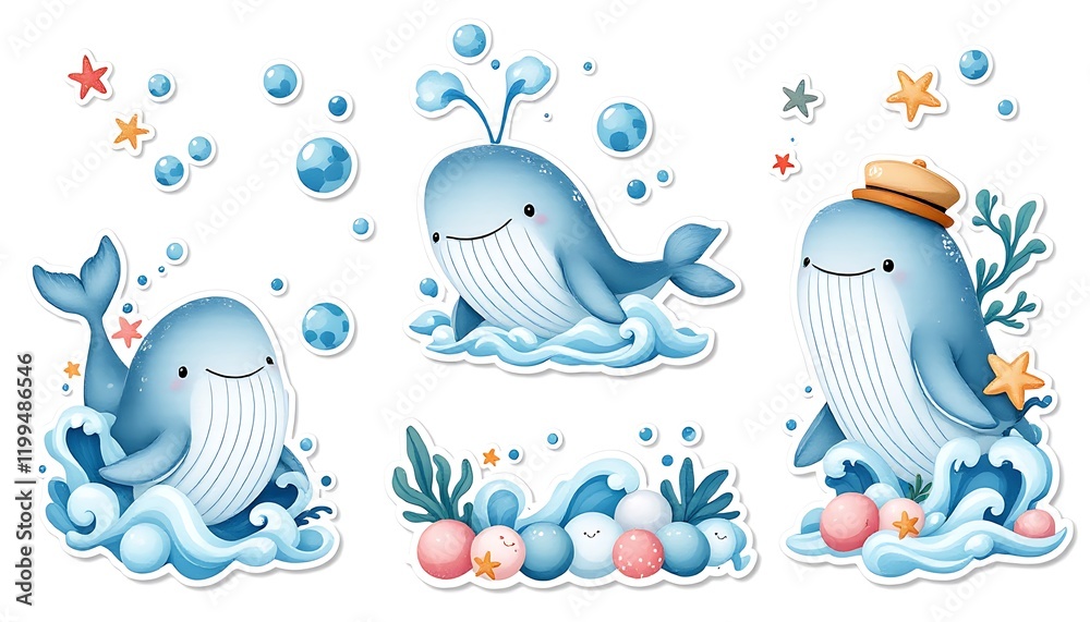 Adorable Whale Stickers Ocean Baby Nursery Decor