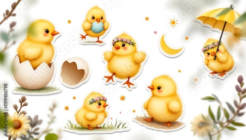 Adorable Baby Chicks Easter Illustrations Graphics