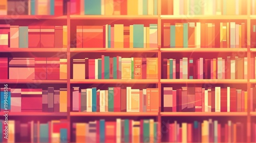 Cartoon Library Shelves with Blurry Books - Educational Background Image