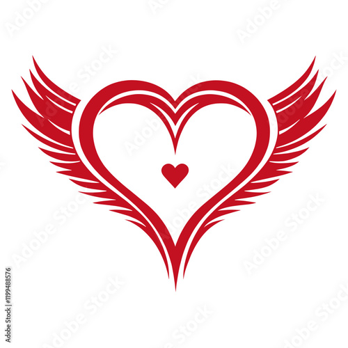 The heart has wings symbol design red vector