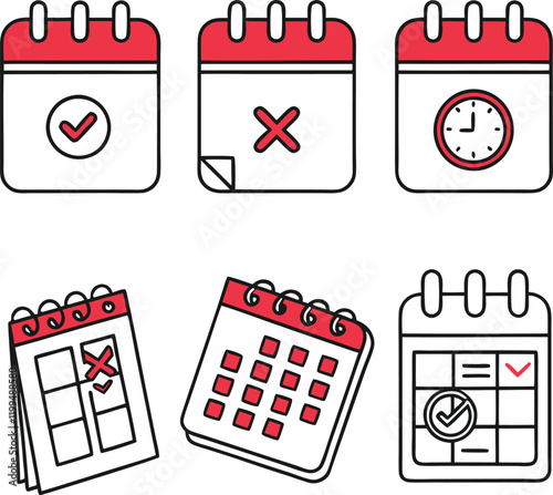 Simple Calendar Icons with Checkmarks and Crosses