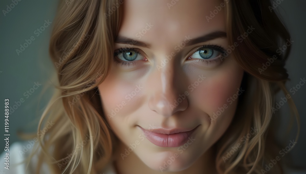 Woman's Portrait: Soft Light, Subtle Smile, and Serene Beauty Woman's Portrait: Soft Light, Subtle Smile, and Serene Beauty
