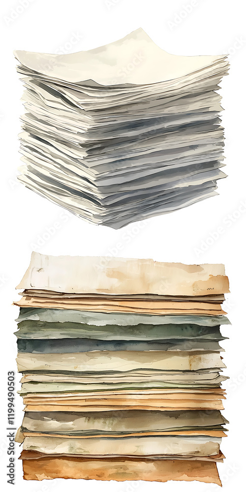 Artistic depiction of stacked papers studio environment illustration minimalist viewpoint creative concept Artistic depiction of stacked papers studio environment illustration minimalist viewpoint creative concept
