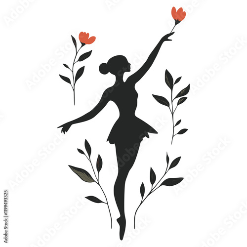 Floral silhouette ballerina illustration ballet design vector