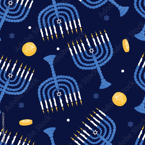 Hanukkah seamless pattern with menorahs