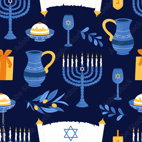 Holiday Hanukkah seamless pattern