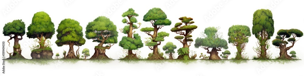 Fototapeta premium Isolated World Tree Collection - Giant Epic Trees with Fairy Tale Vibes on White Background