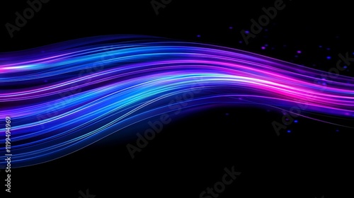 fiber optic strands emitting vibrant blue and purple light against a dark background
