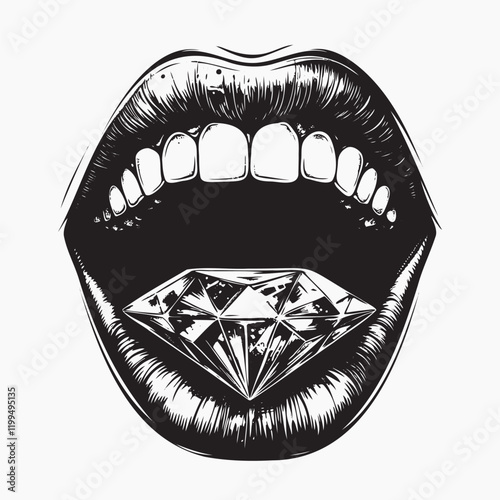 Bold lips diamond illustration, old school tattoo vector
