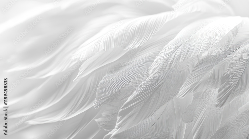 Fototapeta premium Soft white feathers close-up, delicate texture background.