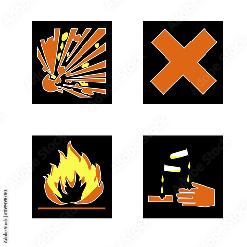 chemical warning symbol explosive, flammable, corrosive, irritation hazard