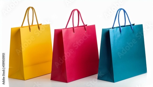 brightly colored shopping bags isolated on a white background perfect for retail shopping or gift related themes in stock photos